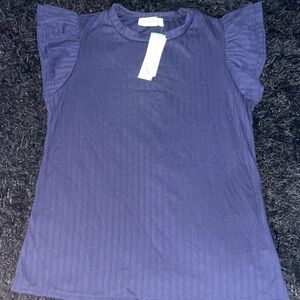 a new day Women's Dark Blue Ruffle Sleeve Tee